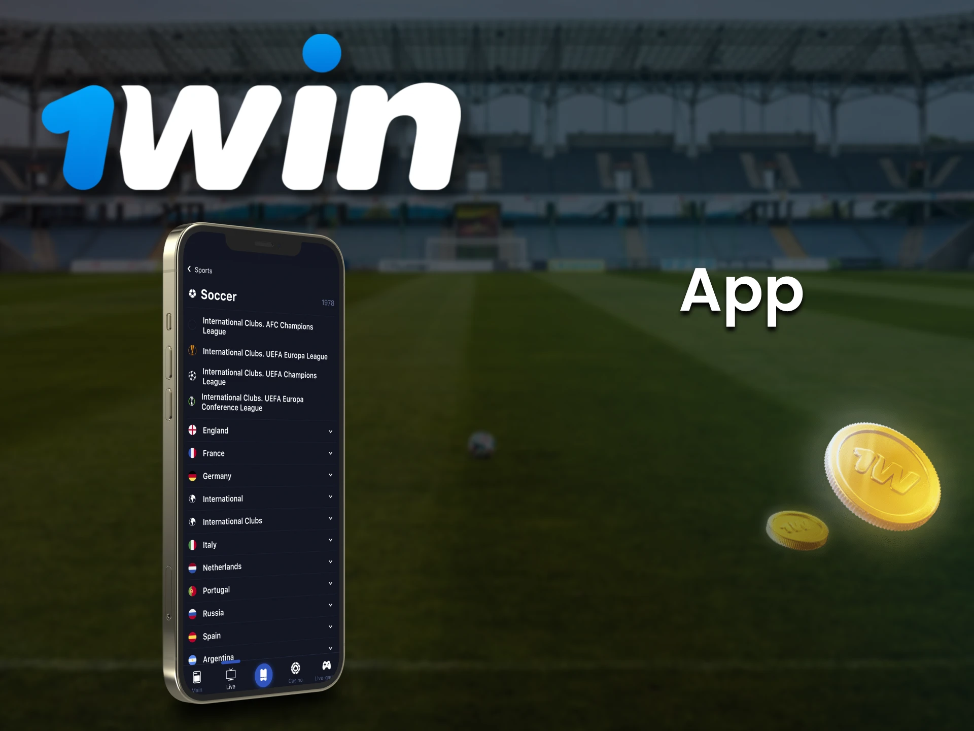 You can bet on football through the 1win app.