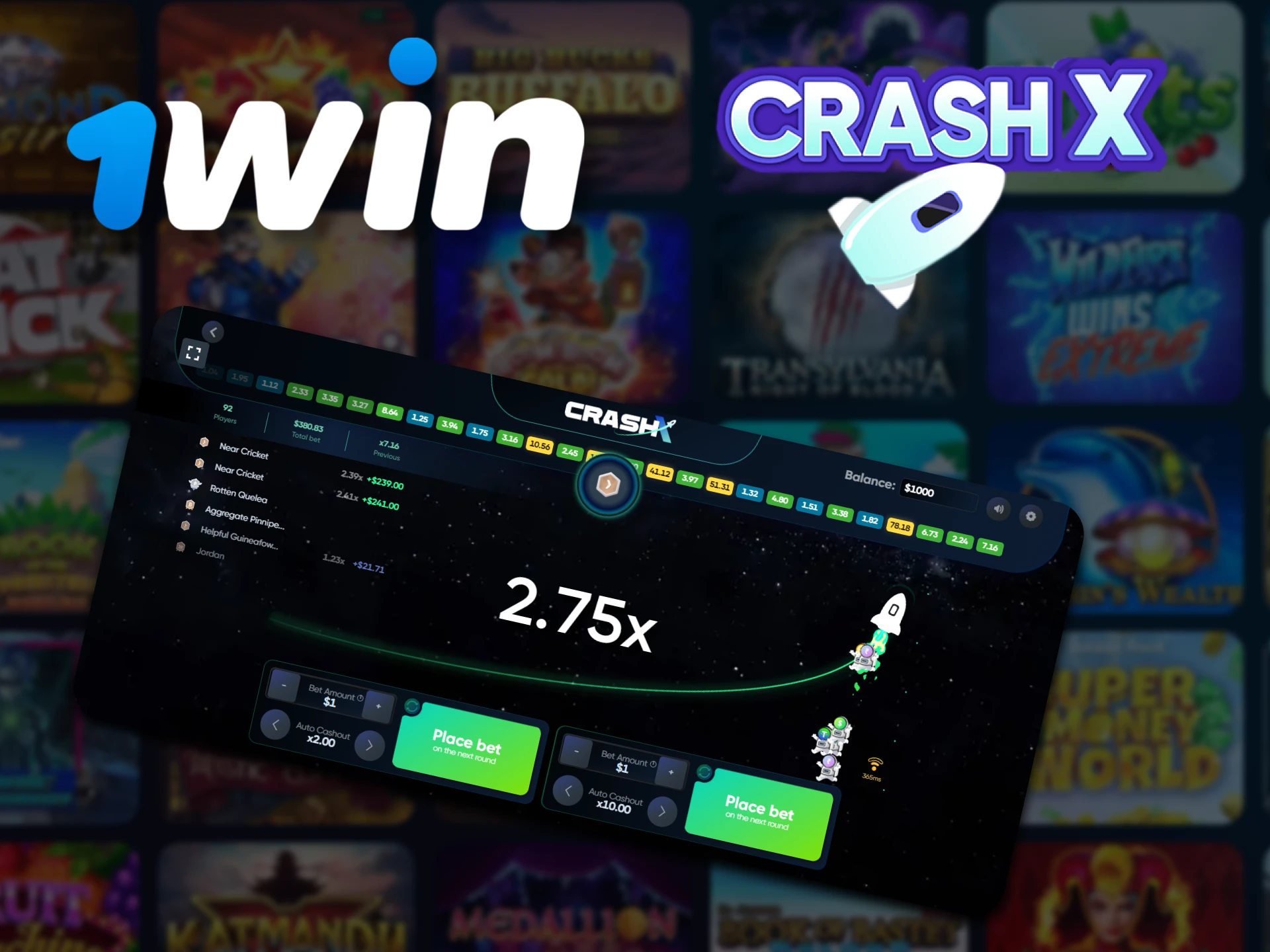 At 1Win you can play CrashX from Turbo Games provider.