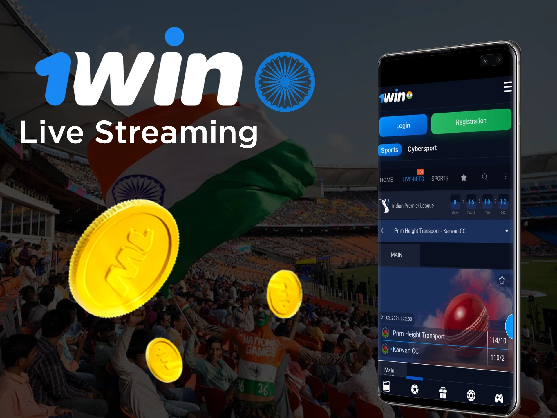 You can place Live Bets on IPL 2026 at the 1Win betting platform.