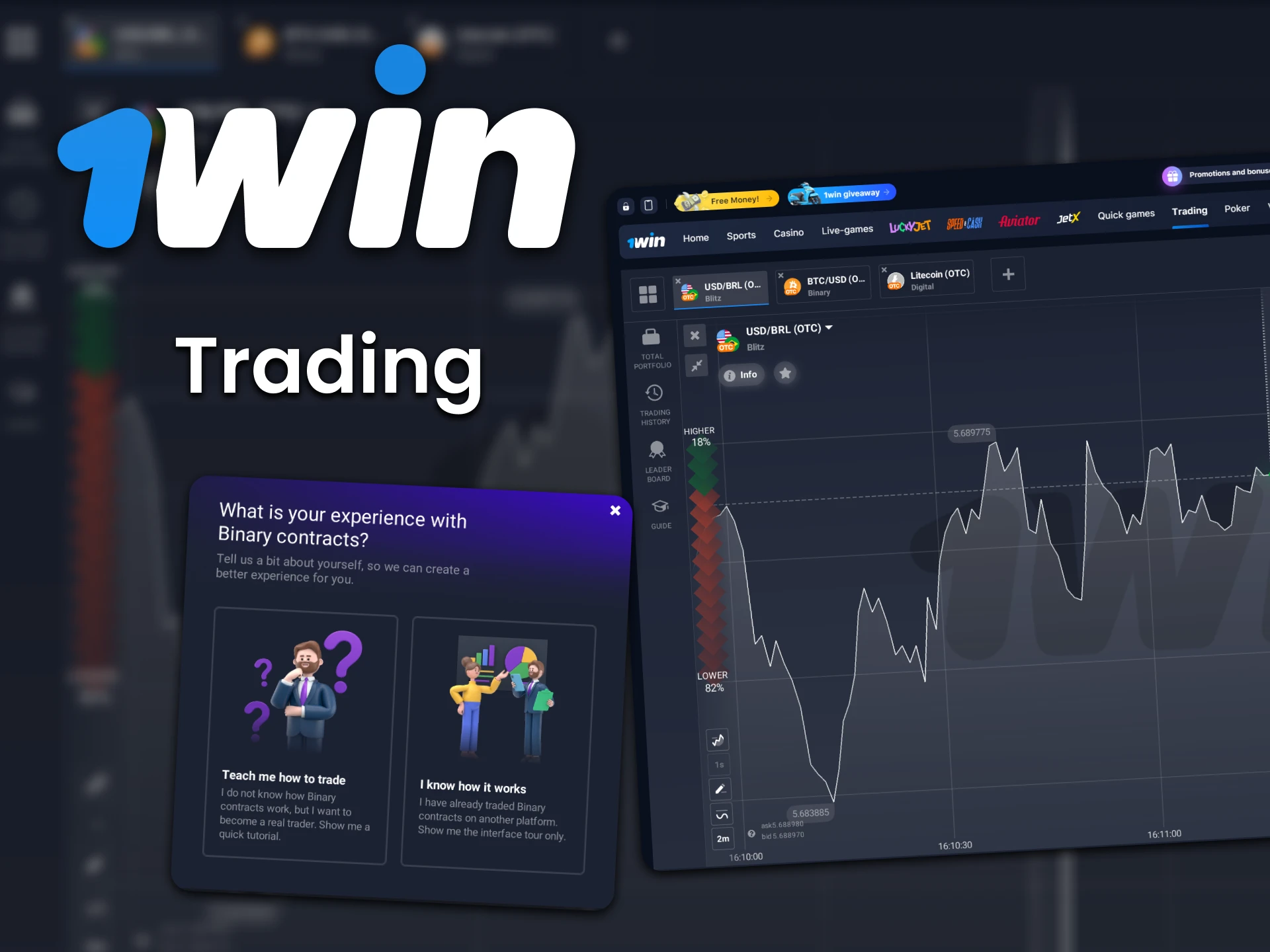 1Win has a trading section where you can increase your capital.