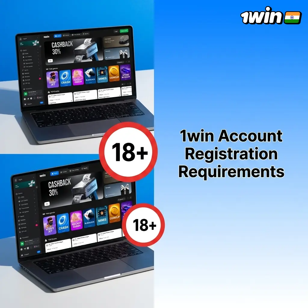 1win India account registration requirements including age limit, one account rule, accurate details, INR currency, and eligibility