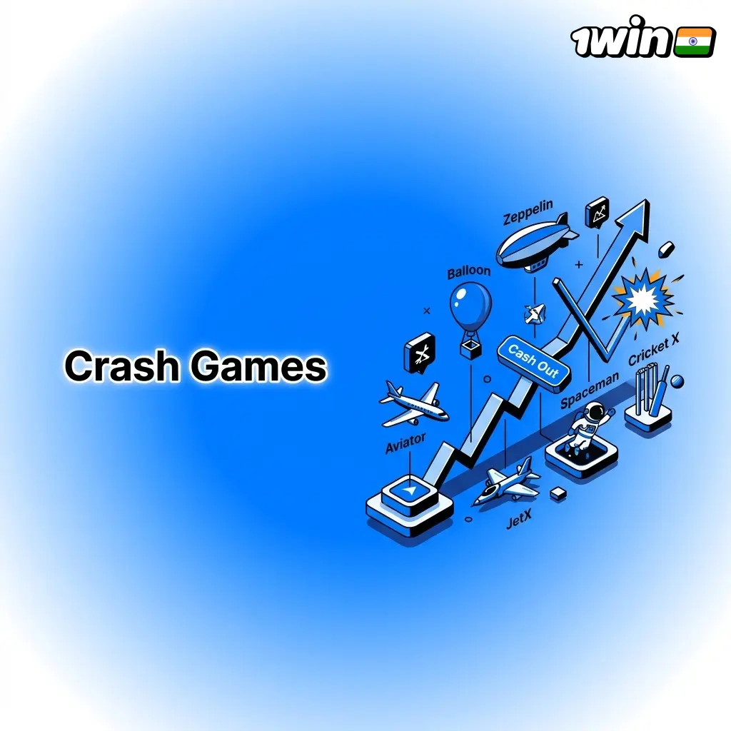 Crash games lobby on 1win showing multiplier rising before crash, featuring Aviator, JetX and more titles