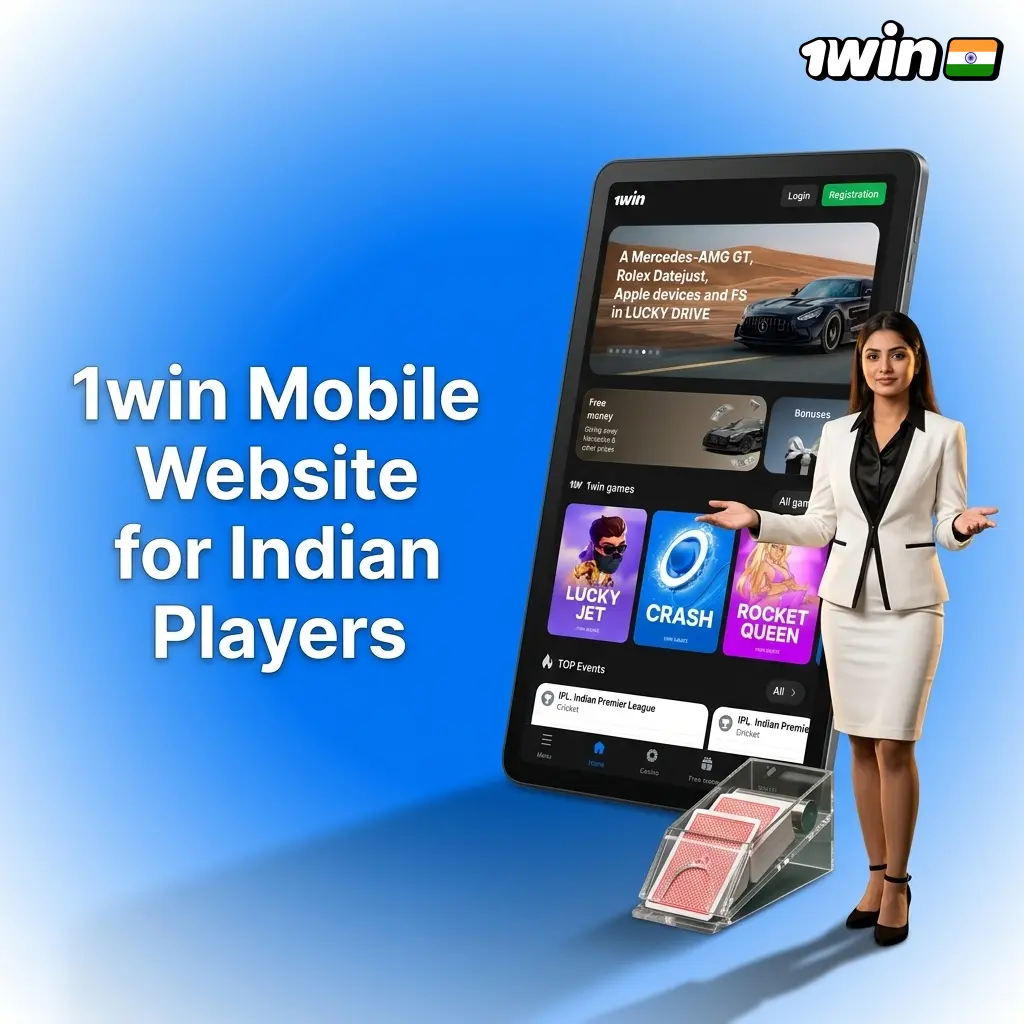 1win mobile website interface on smartphone for Indian players showing sports betting and casino options