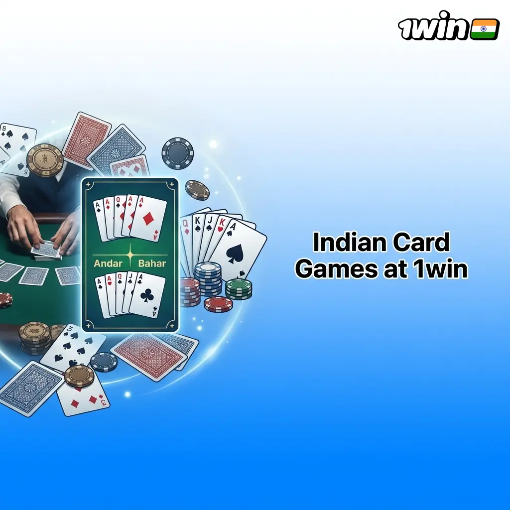Indian card games Andar Bahar and Teen Patti at 1win with live dealer and RNG formats for Indian players