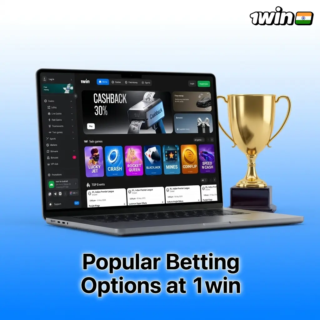 1win betting options including live, pre-match, accumulator, multi live, and long-term bets for Indian players