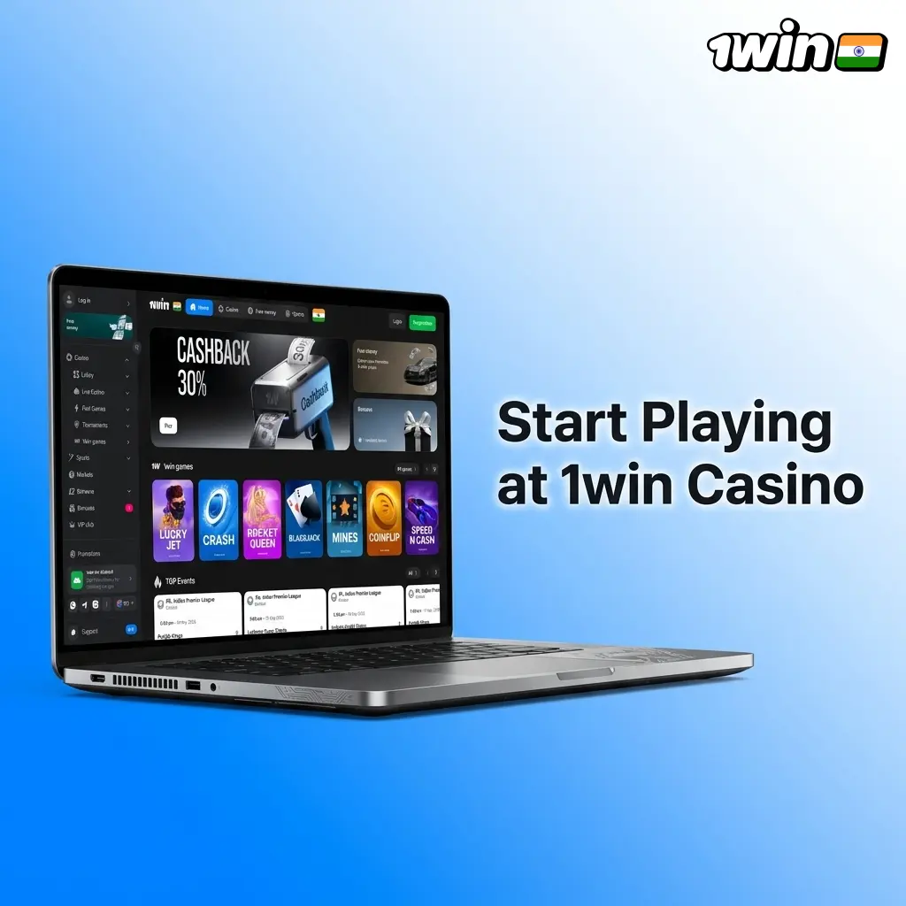 Steps to start playing at 1win Casino in India: register, verify ID, deposit INR, claim 500% bonus, and place bets.