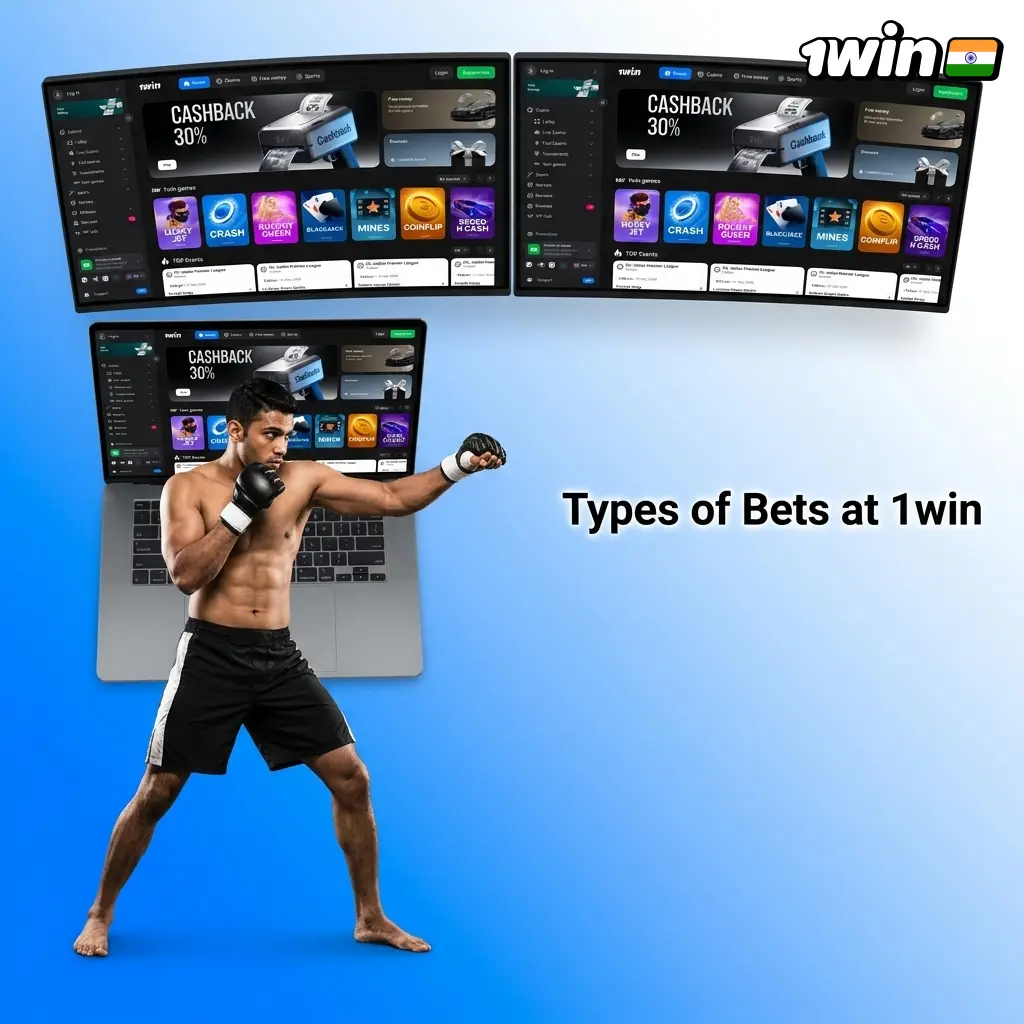 Types of bets at 1win including Single, Accumulator, System, Chain, and Anti-Express wager formats explained